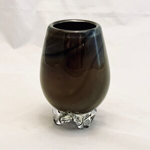 Art Glass Footed Vase, Hand Blown, 5" Gray Green, Vintage EUC